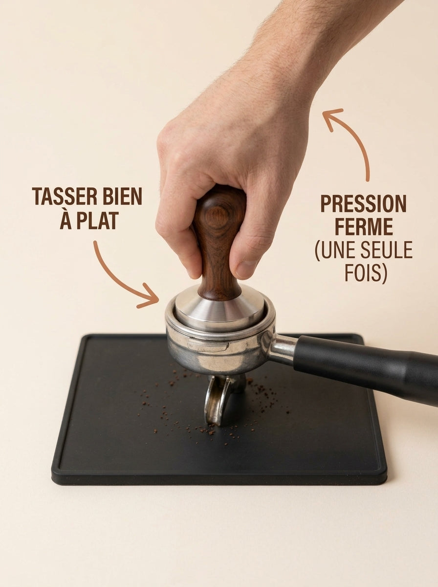 Tasser le café à plat avec un tamper