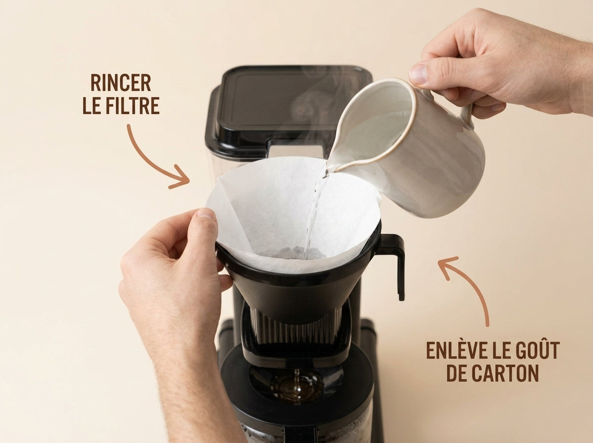 Filtre en papier placé dans le porte-filtre d'une cafetière