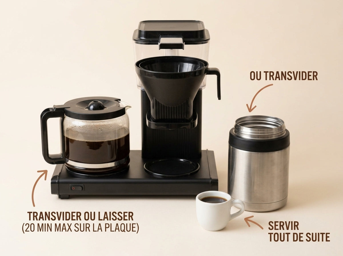 Tasse de café filtre à côté de la carafe