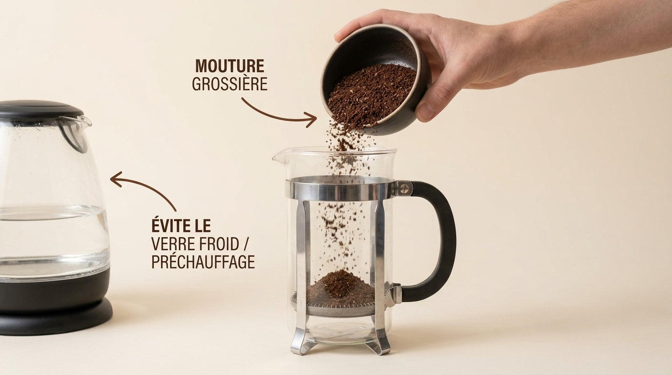 Verser le café moulu grossièrement dans une presse française