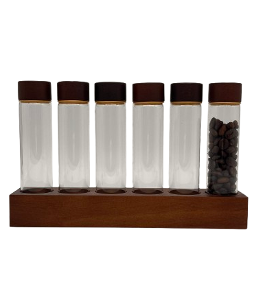 Tubes à dose unique pour grains de café – ensemble de 6 avec support en bois